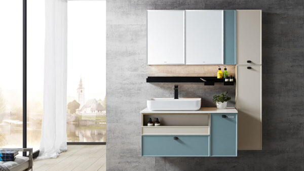 Blue and White PVC Wood Bathroom Vanity