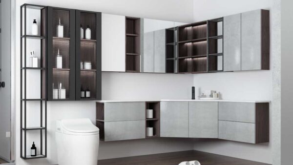 L-shaped Bathroom Vanity with High Gloss Doors