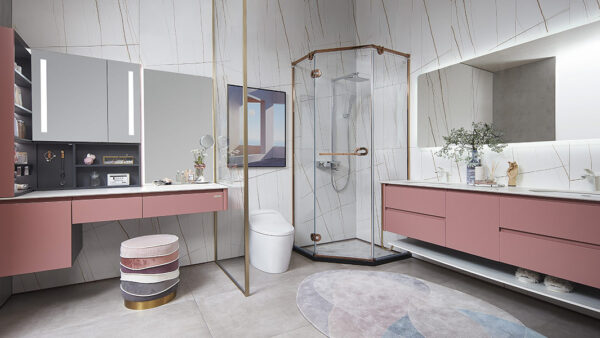 Double Basin Bathroom Vanity in Red