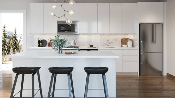 All White Kitchen Cabinets with Island
