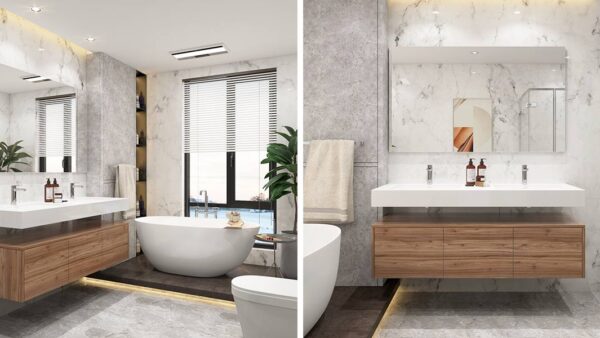 Contemporary Wall Hung Vanity Unit with Double Sink