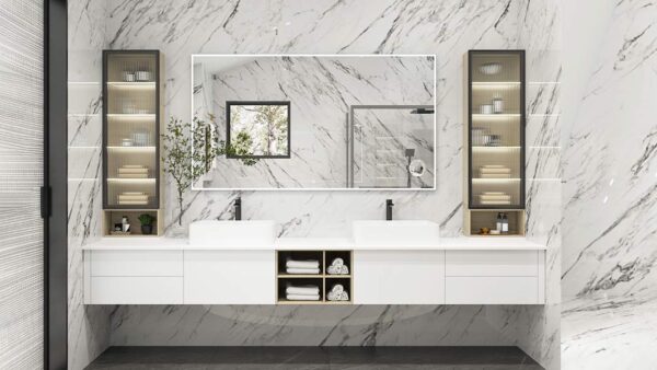 Floating Double Vanity White Bathroom Cabinets