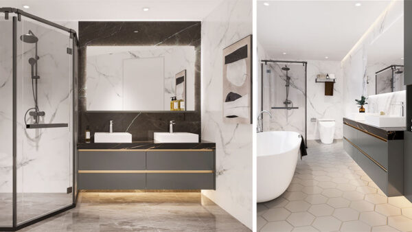 Grey Vanity with Black Countertop