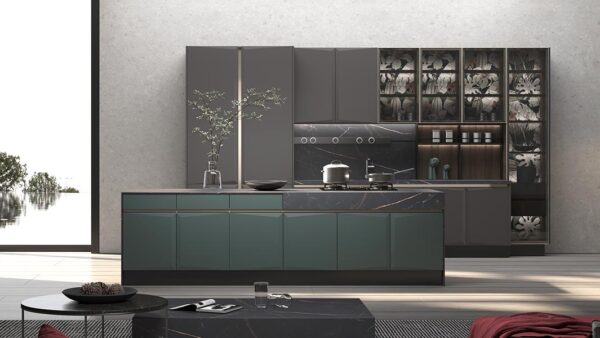 Innovative Dark Grey and Green Kitchen Idea