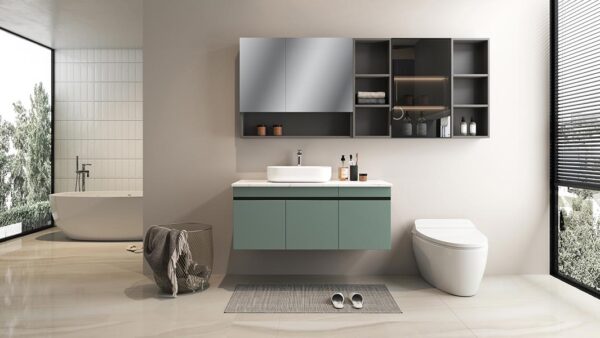 Mint Green Floating Vanity with Vessel Sink