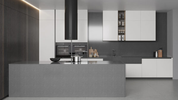 Painted White Kitchen with Grey Island