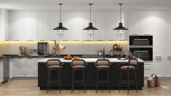 White Shaker Kitchen Cabinets with Black Island