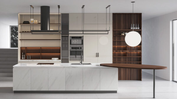 Cream Kitchen Cabinets with White Island