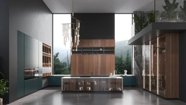 High End Greenish Blue Kitchen Cabinets