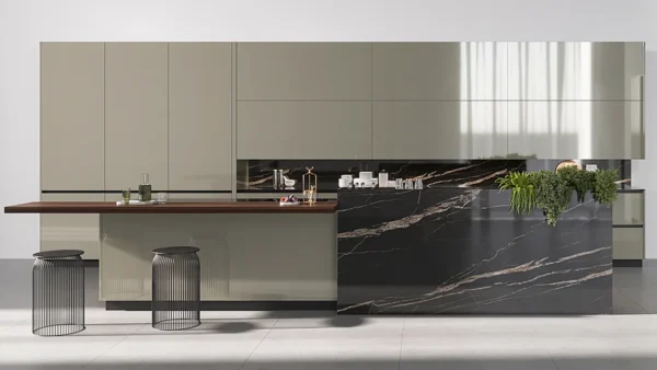 High Gloss Metallic Champagne Kitchen Cabinets