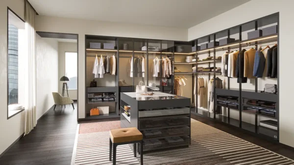 Dark Grey Custom Built-in Closet with Island