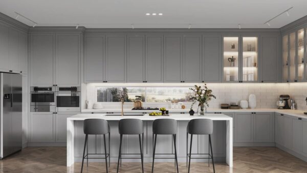 Light Grey Shaker Kitchen Cabinets Open Concept