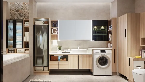 Bathroom Cabinets in Light Wood Tone