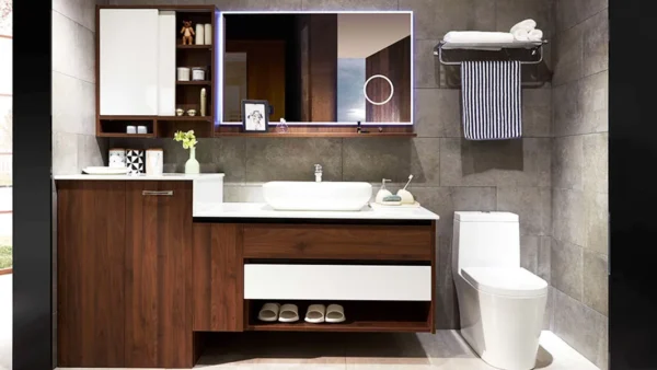 Custom Wall-mounted Bathroom Cabinets White and Brown