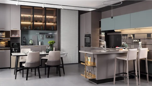 Gray Blue Simple PVC Kitchen Design