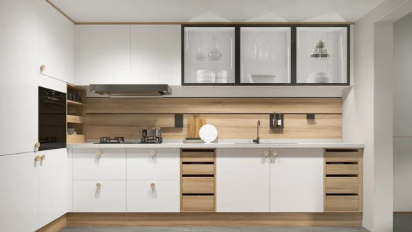 Airis Series White And Wood Two-Tone Modern Style Kitchen Cabinet