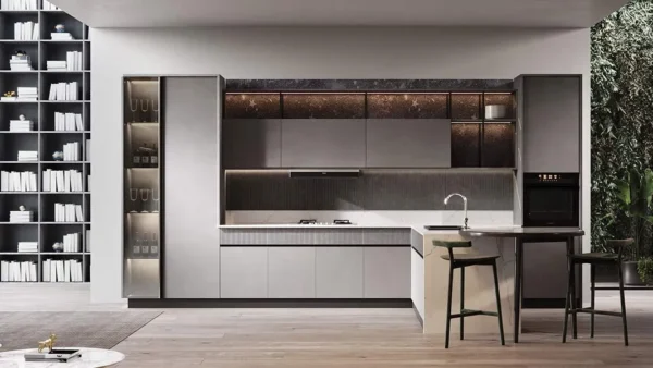 Grey Kitchen Cabinets with White Countertops