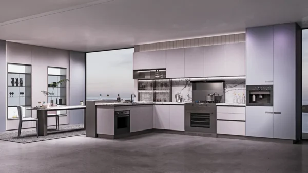 Lumi Series Purple Elegant Handleless Kitchen Cabinet