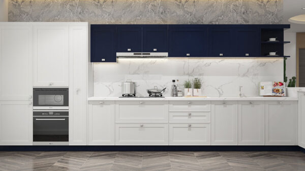 Navy and White Shaker Kitchen Cabinets