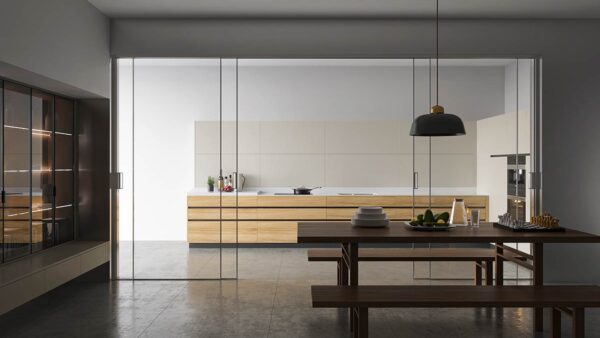 Beige and Wood Warm Minimalist Kitchen Cabinets