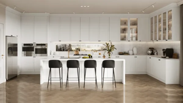 Welsh Series Modern White Shaker Kitchen Cabinet With Island