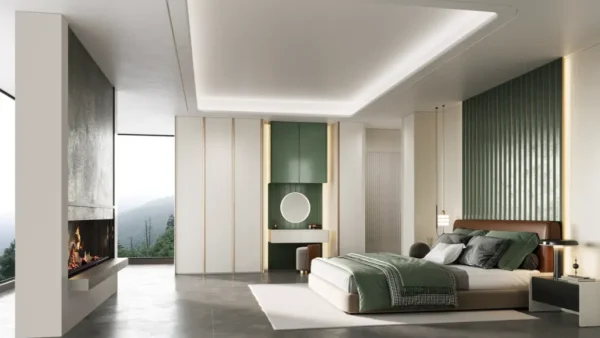 Stindee Series White And Green Modern Style Bedroom Wardrobe Closet