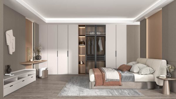 Cream Fitted Wardrobe with Rounded Door Edge