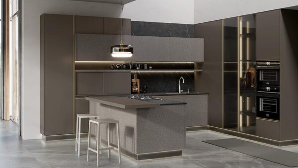 Custom Built Kitchen Cabinets in Coffee Color