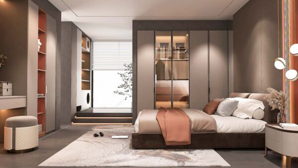 Dark Beige Textured Melamine Wardrobe