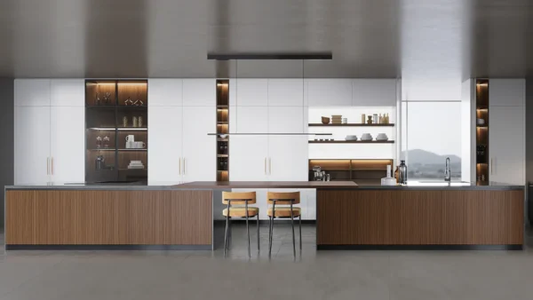 Double Island Kitchen Design for Long Kitchen Layout