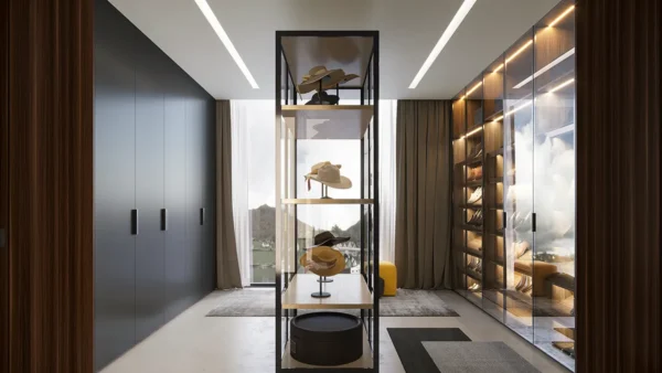 Modern Luxury Closet in Dark Grey and Dark Wood