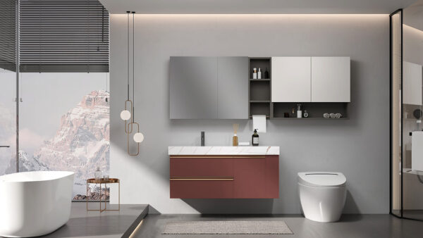 Red and White Bathroom Vanity