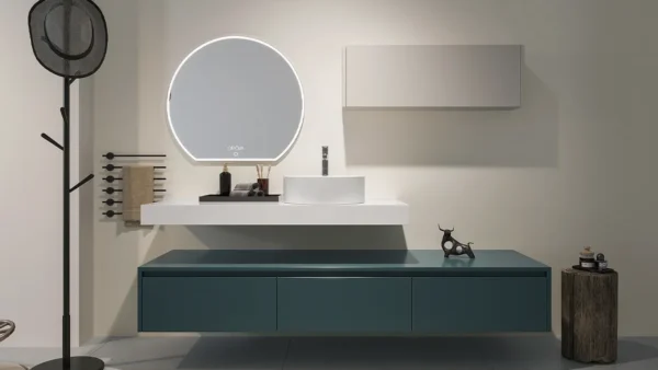 Wall Hung Vanity in Teal Blue Modern Style