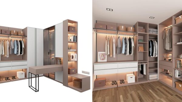 White and Pink Women Closet with Dressing Table