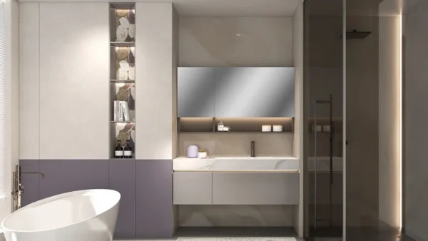 Contemporary Floating Bathroom Vanity with LED Mirror Cabinet