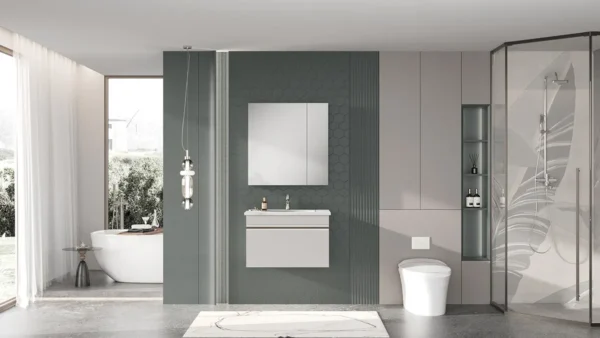 Modern Gray Wall-Mounted Bathroom Vanity with Mirror Cabinet